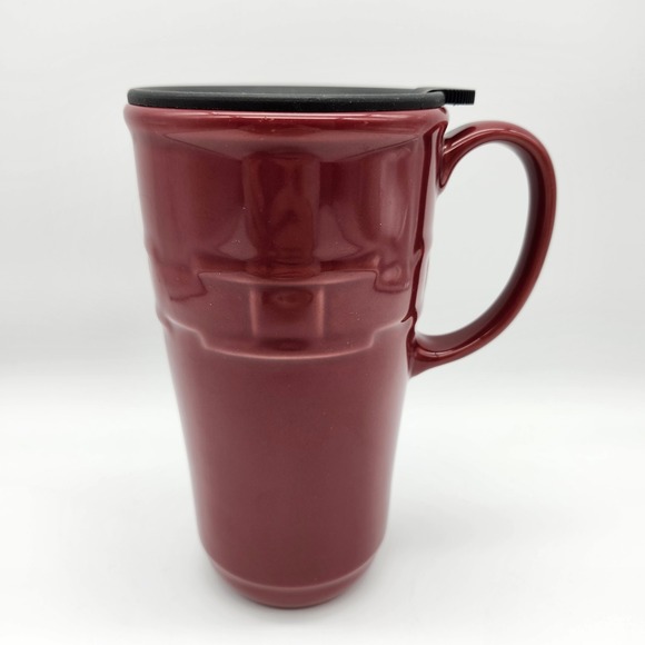 Longaberger Other - Longaberger Woven Traditions Paprika Red Ceramic Pottery Coffee Travel Mug Lid